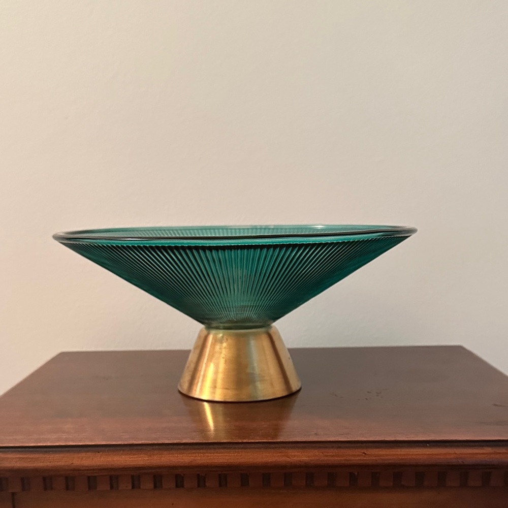 Artisan Teal and Gold Glass Bowl